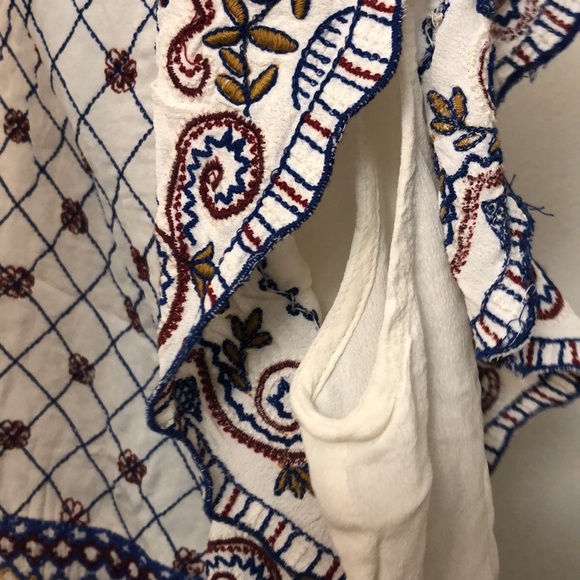 Free People ruffled short sleeve crop embroidered beaded detail w/ruffle trim - Picture 10 of 16